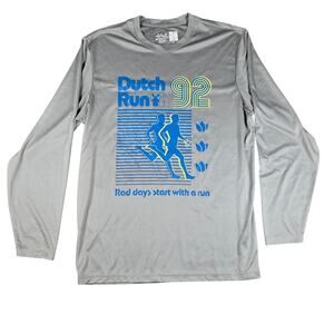 Dutch Bros Dutch Run 92 Long Sleeve Shirt Gray Mens Large 100% Polyester Graphic